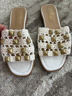 Jennifer Tattanelli Made in Italy woven slides with Gold Studs